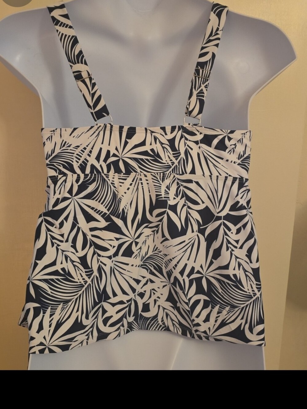 Navy & White Tropical Tankini Swim Top XL Built-In Cups Adjustable Straps - Picture 3 of 4
